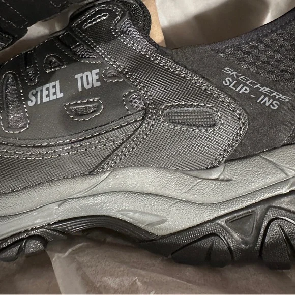 STEEl TOE Skechers Black Slip-On Shoes‎ Mens Sizes 7, 9, 11.5,13 NEW in Box